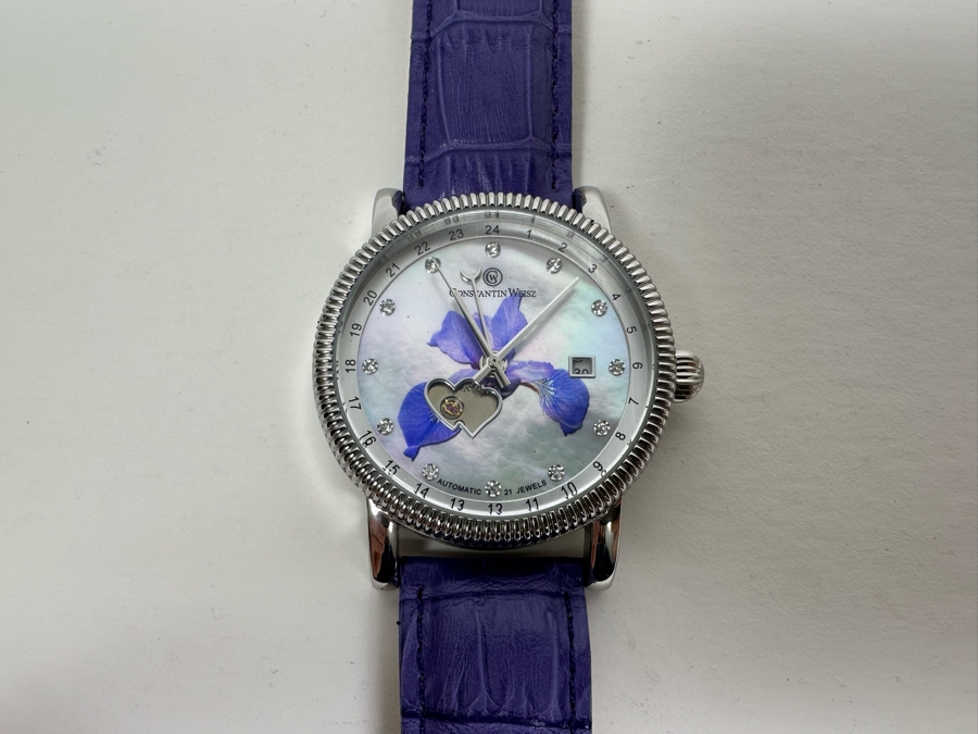 Women's Constantin Weisz Flower Purple Automatic 21 Jewels Wristwatch TY2846CW Appears New [Photo 6]