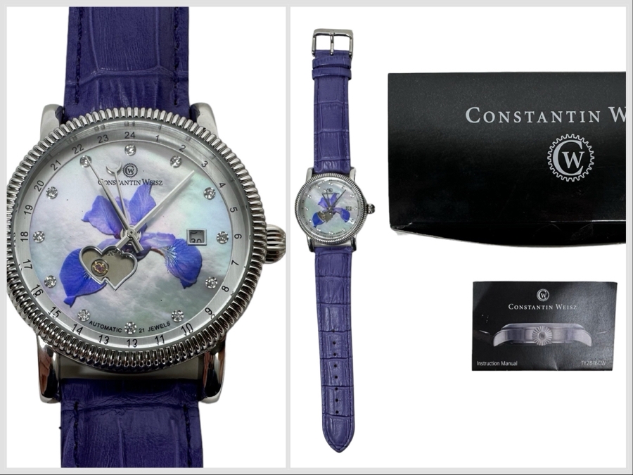 Women's Constantin Weisz Flower Purple Automatic 21 Jewels Wristwatch TY2846CW Appears New [Photo 1]