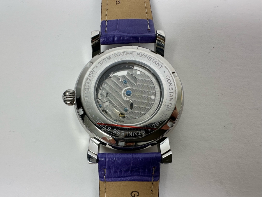 Women's Constantin Weisz Flower Purple Automatic 21 Jewels Wristwatch TY2846CW Appears New [Photo 8]