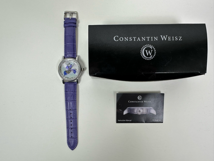 Women's Constantin Weisz Flower Purple Automatic 21 Jewels Wristwatch TY2846CW Appears New [Photo 2]