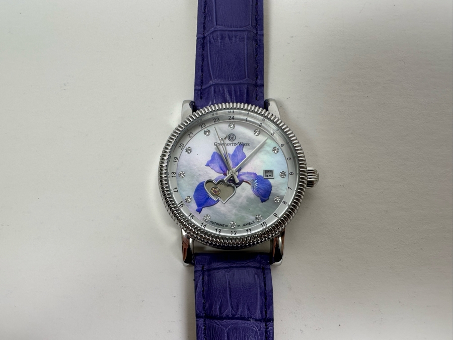 Women's Constantin Weisz Flower Purple Automatic 21 Jewels Wristwatch TY2846CW Appears New [Photo 7]