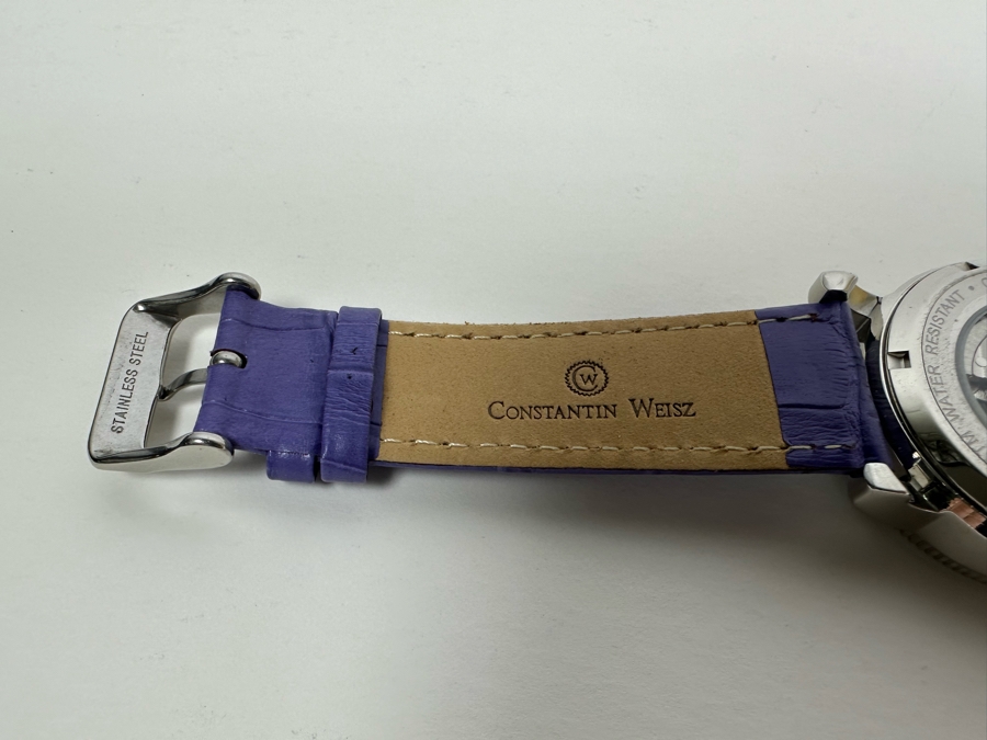 Women's Constantin Weisz Flower Purple Automatic 21 Jewels Wristwatch TY2846CW Appears New [Photo 11]