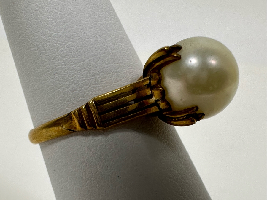 18K Gold Large Pearl Ring Size 6 3.2g [Photo 5]