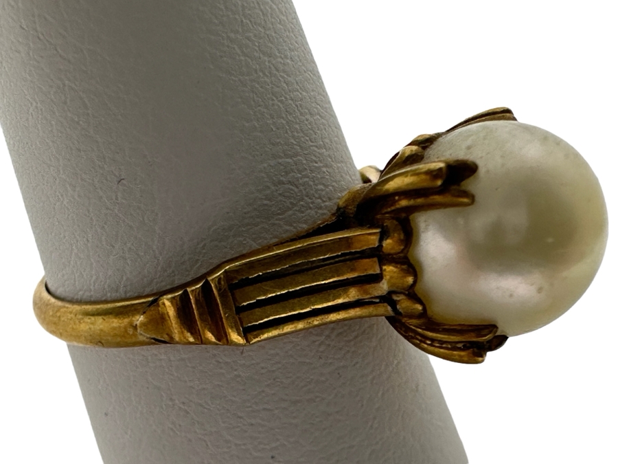 18K Gold Large Pearl Ring Size 6 3.2g