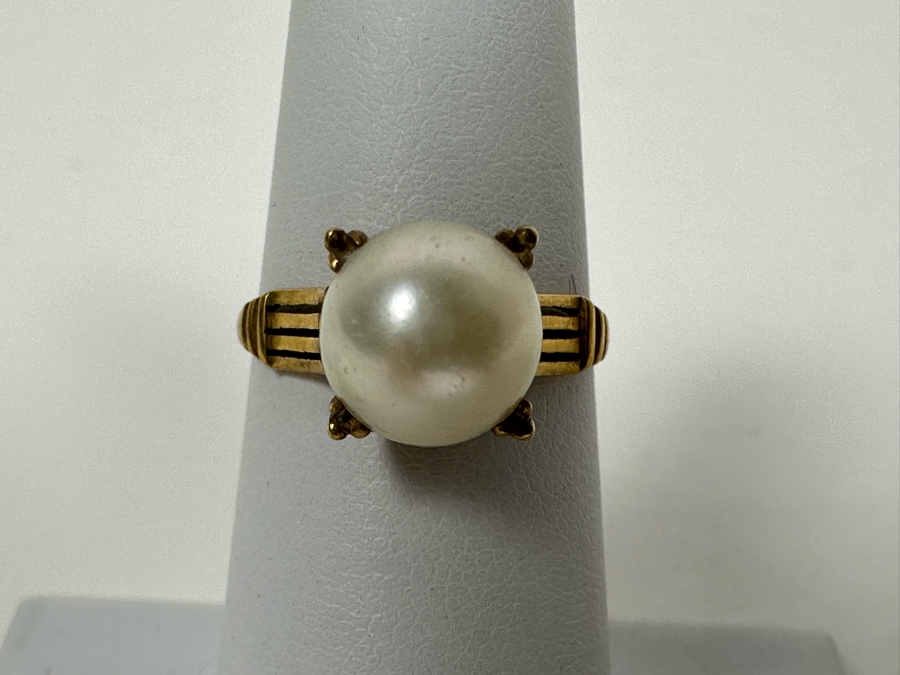 18K Gold Large Pearl Ring Size 6 3.2g [Photo 2]