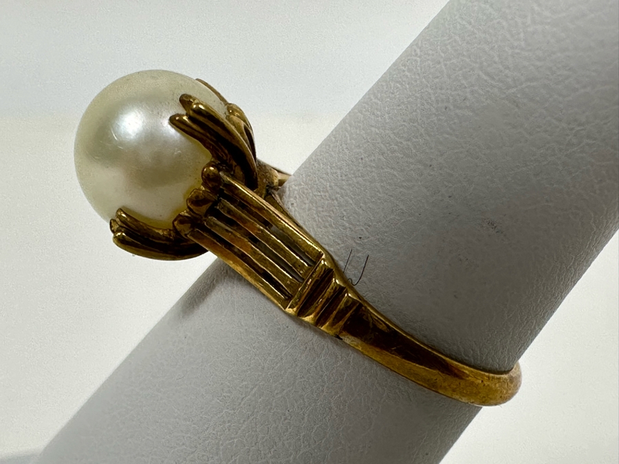18K Gold Large Pearl Ring Size 6 3.2g [Photo 10]