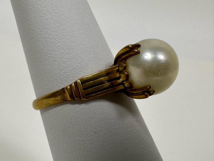 18K Gold Large Pearl Ring Size 6 3.2g [Photo 3]