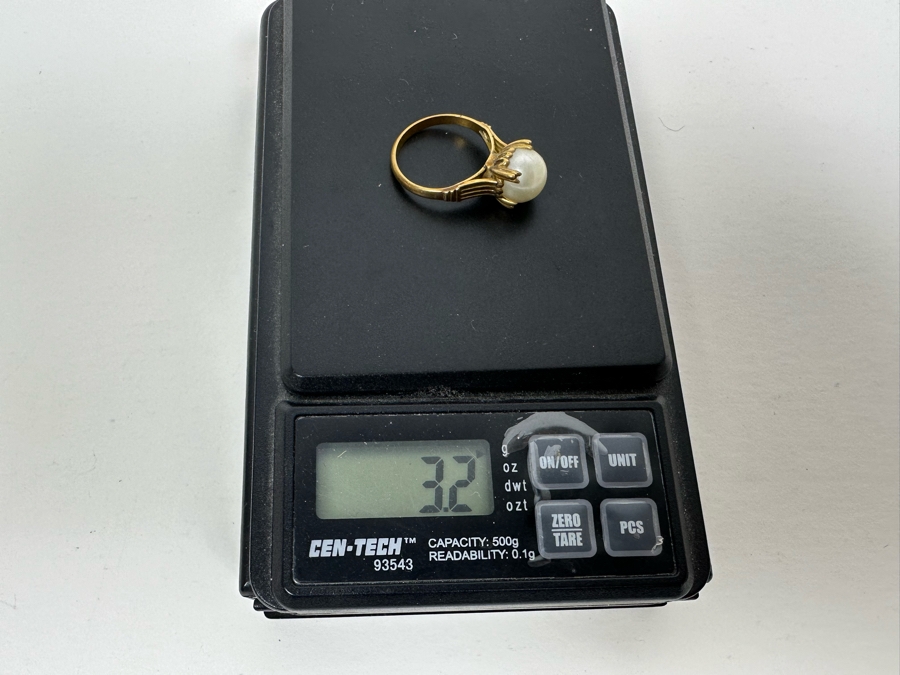 18K Gold Large Pearl Ring Size 6 3.2g [Photo 16]