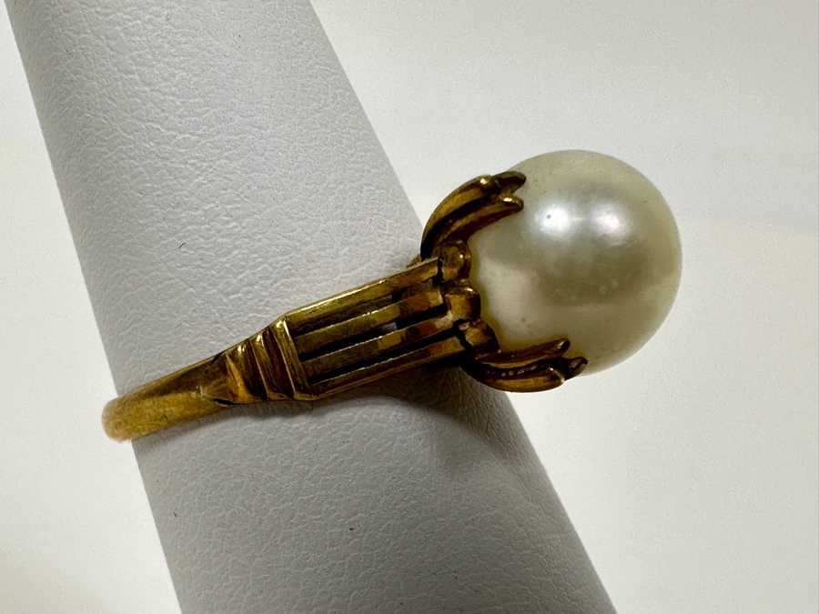 18K Gold Large Pearl Ring Size 6 3.2g [Photo 4]