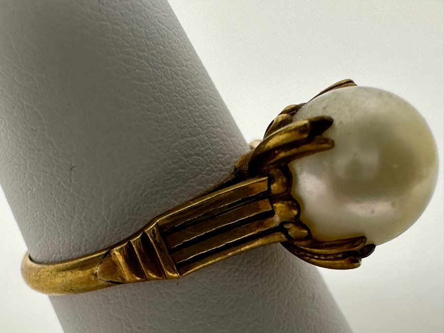 18K Gold Large Pearl Ring Size 6 3.2g [Photo 7]