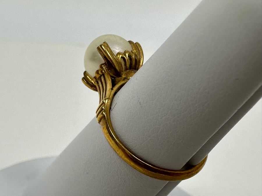 18K Gold Large Pearl Ring Size 6 3.2g [Photo 9]