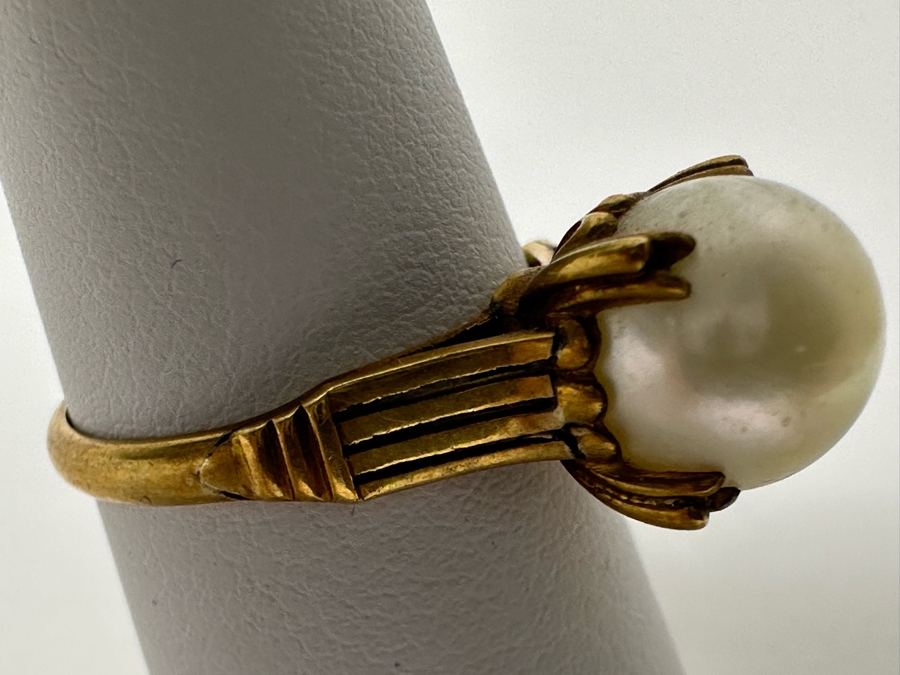 18K Gold Large Pearl Ring Size 6 3.2g [Photo 6]