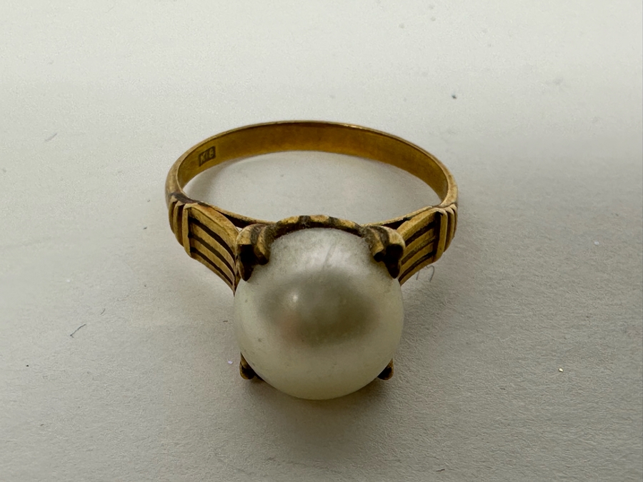 18K Gold Large Pearl Ring Size 6 3.2g [Photo 11]