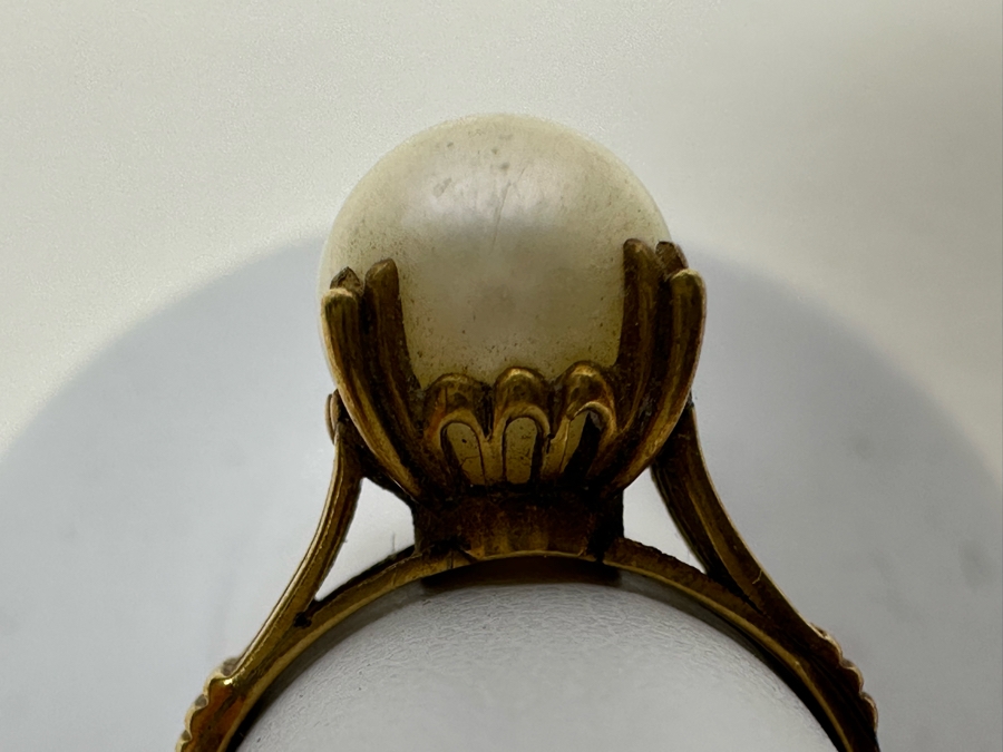 18K Gold Large Pearl Ring Size 6 3.2g [Photo 8]