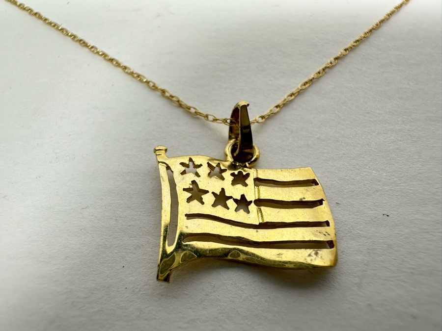 14K Gold U.S. Flag Pendant With 14K Gold 18' Necklace 1.7g [Photo 5]