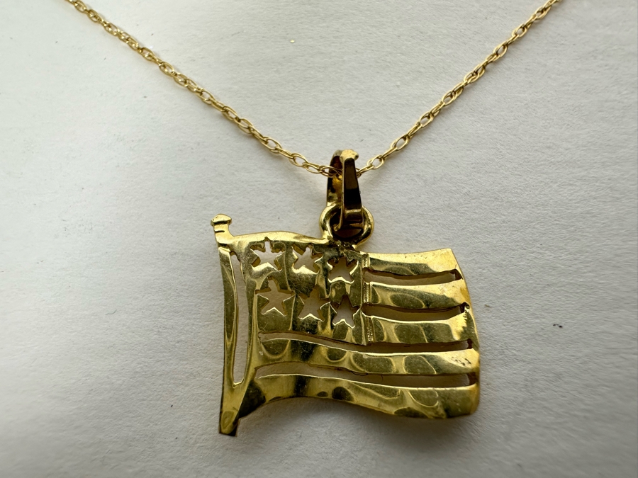 14K Gold U.S. Flag Pendant With 14K Gold 18' Necklace 1.7g [Photo 4]
