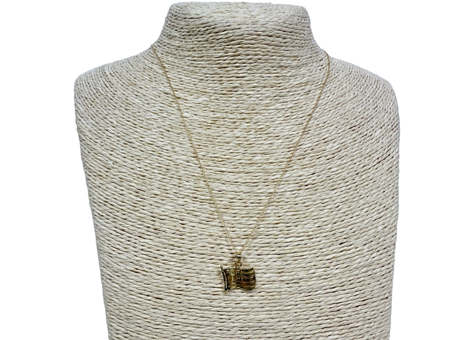 14K Gold U.S. Flag Pendant With 14K Gold 18' Necklace 1.7g [Photo 2]