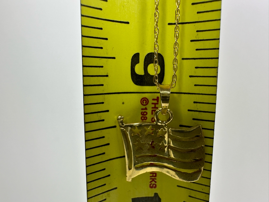 14K Gold U.S. Flag Pendant With 14K Gold 18' Necklace 1.7g [Photo 6]