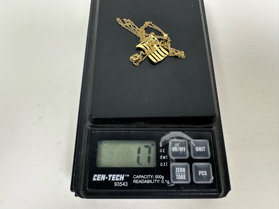 14K Gold U.S. Flag Pendant With 14K Gold 18' Necklace 1.7g [Photo 10]