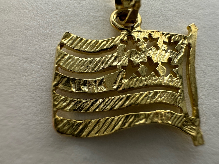 14K Gold U.S. Flag Pendant With 14K Gold 18' Necklace 1.7g [Photo 7]