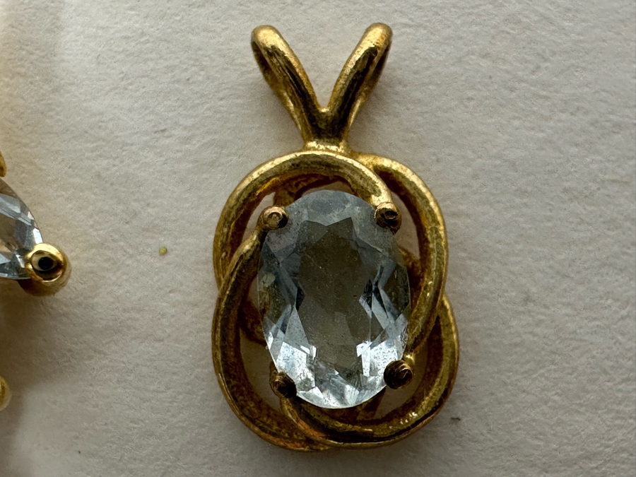 Pair Of 14K Gold Pendants With Light Blue Stones 2.2g [Photo 5]