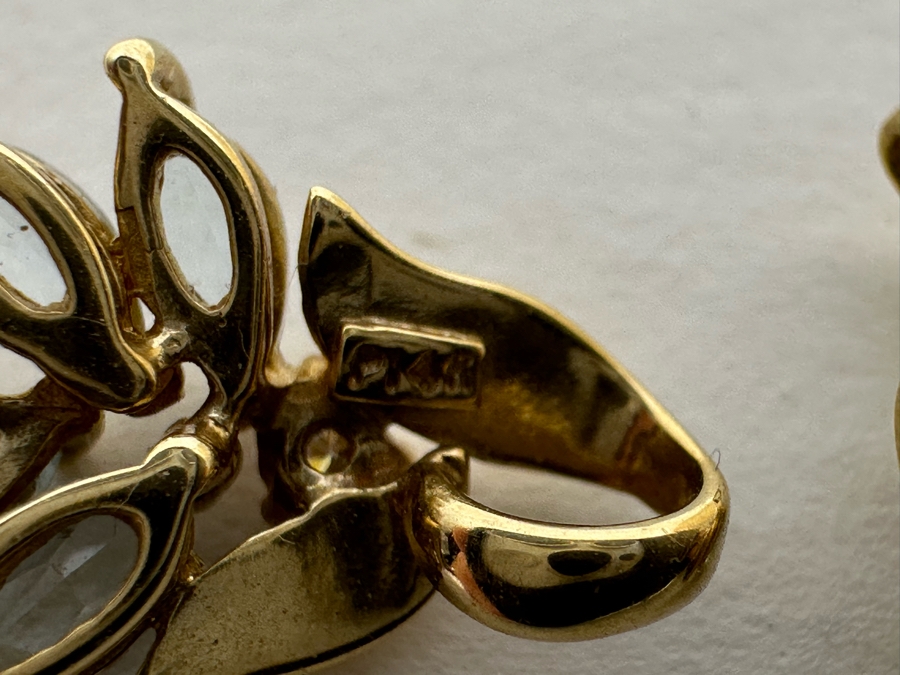 Pair Of 14K Gold Pendants With Light Blue Stones 2.2g [Photo 10]