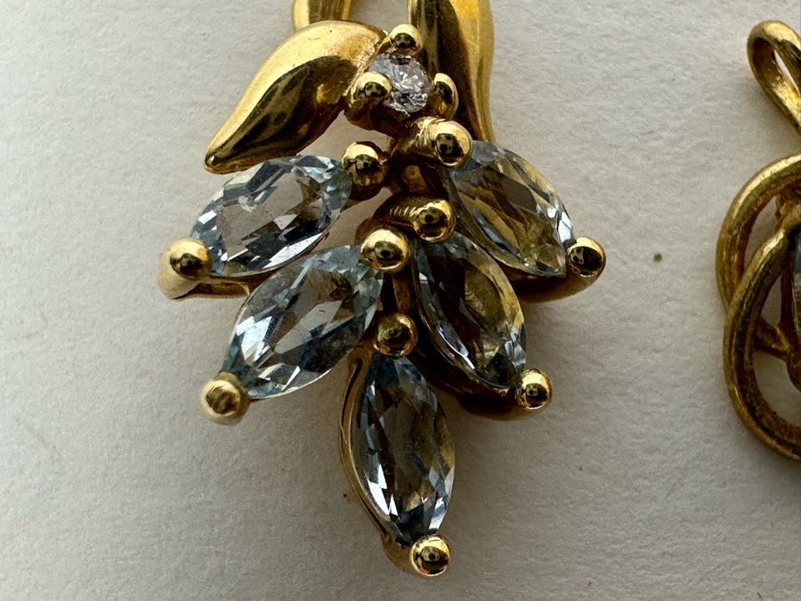 Pair Of 14K Gold Pendants With Light Blue Stones 2.2g [Photo 6]