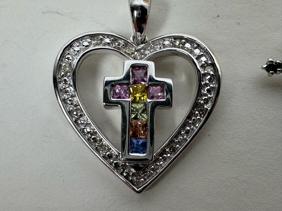 Pair Of 14K Gold Cross Pendants With Stones 5.1g [Photo 4]