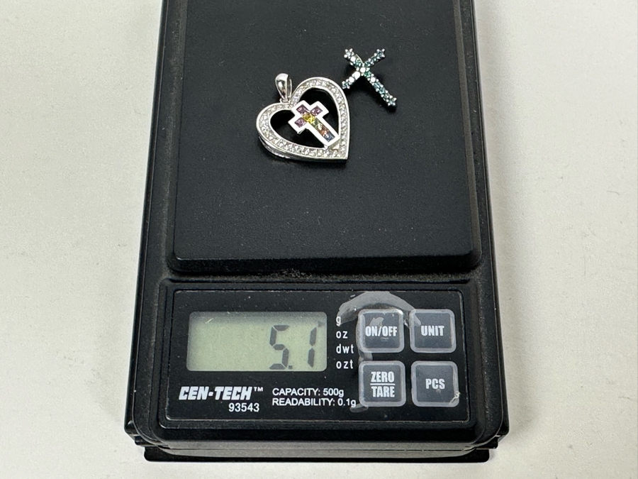 Pair Of 14K Gold Cross Pendants With Stones 5.1g [Photo 9]