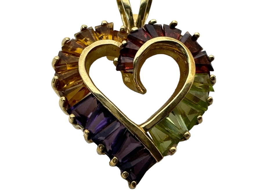 10K Gold Heart Pendant With Stones 3.3g