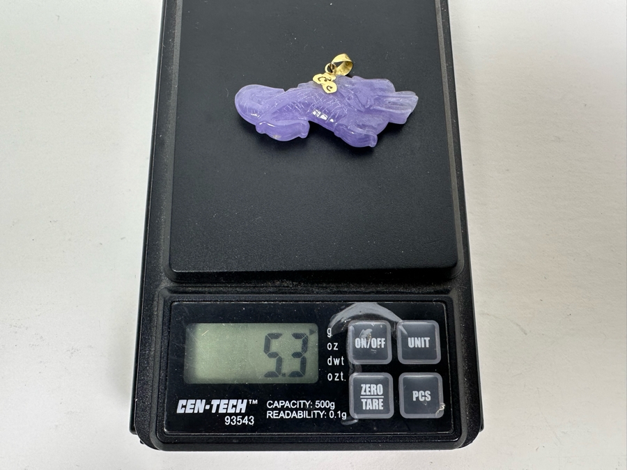 14K Gold Carved Lavender Jade Dragon Pendant 5.3g [Photo 15]