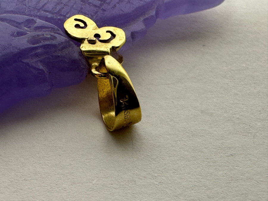 14K Gold Carved Lavender Jade Dragon Pendant 5.3g [Photo 12]