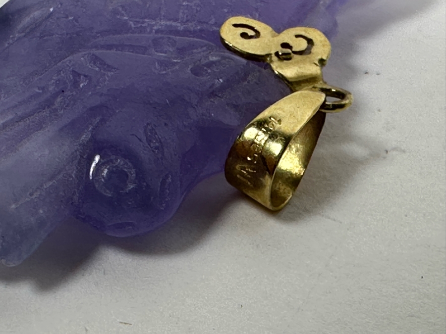 14K Gold Carved Lavender Jade Dragon Pendant 5.3g [Photo 14]
