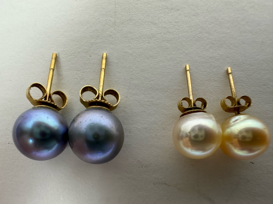 Two Pairs Of 14K Gold Pearl Earrings [Photo 5]