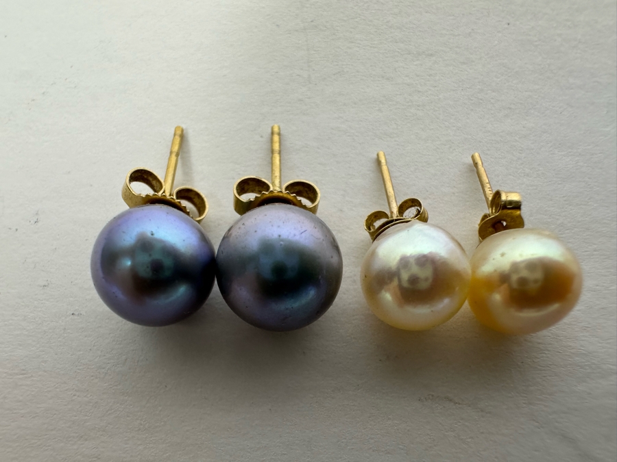 Two Pairs Of 14K Gold Pearl Earrings [Photo 4]