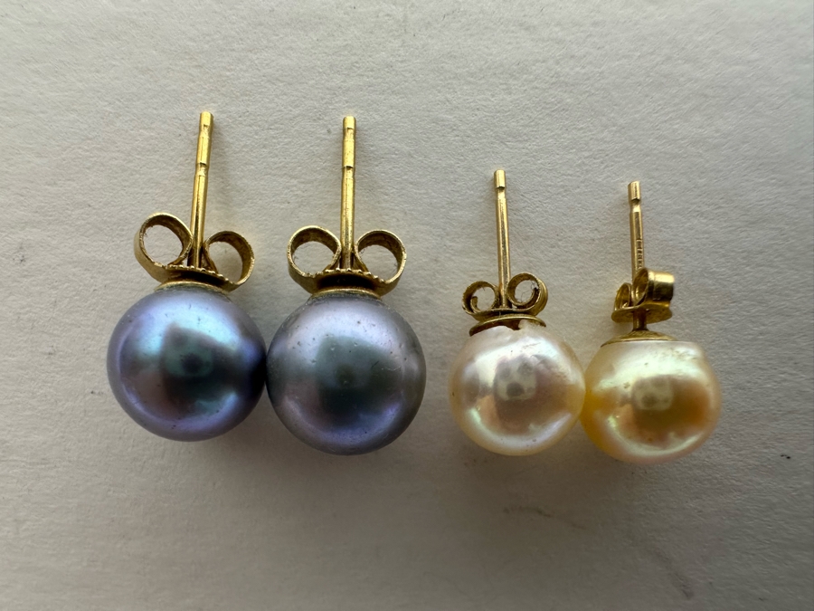 Two Pairs Of 14K Gold Pearl Earrings [Photo 2]