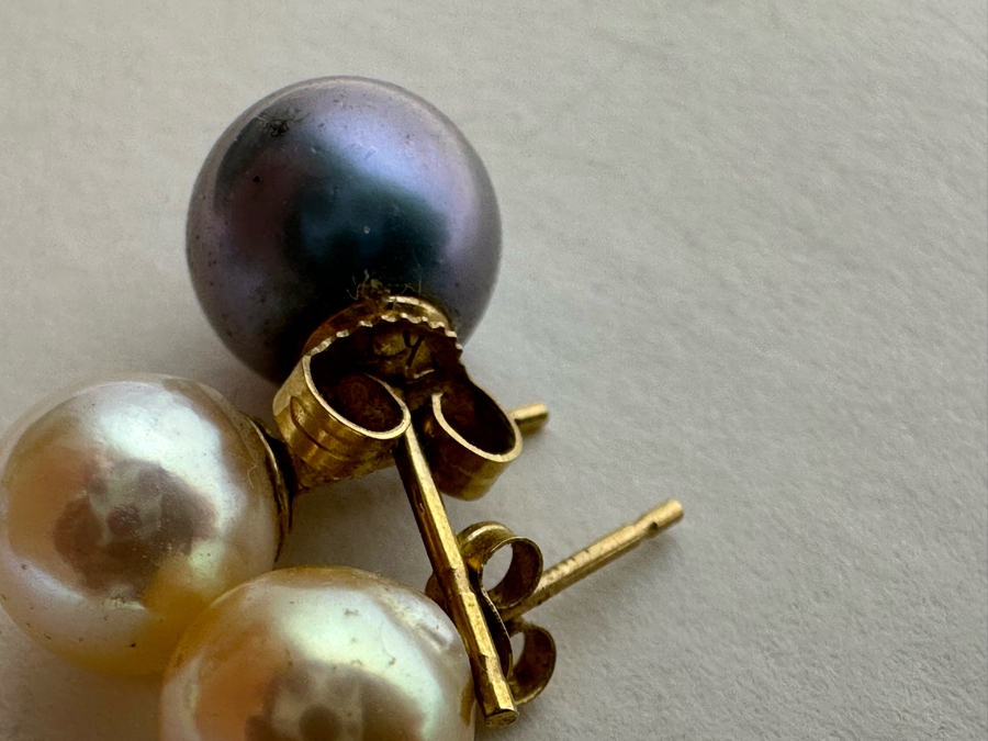 Two Pairs Of 14K Gold Pearl Earrings [Photo 6]