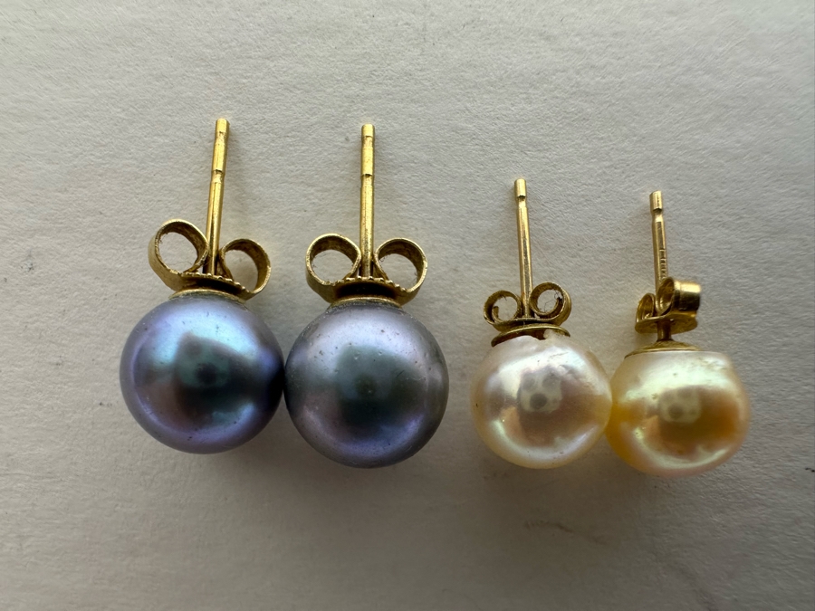 Two Pairs Of 14K Gold Pearl Earrings [Photo 3]