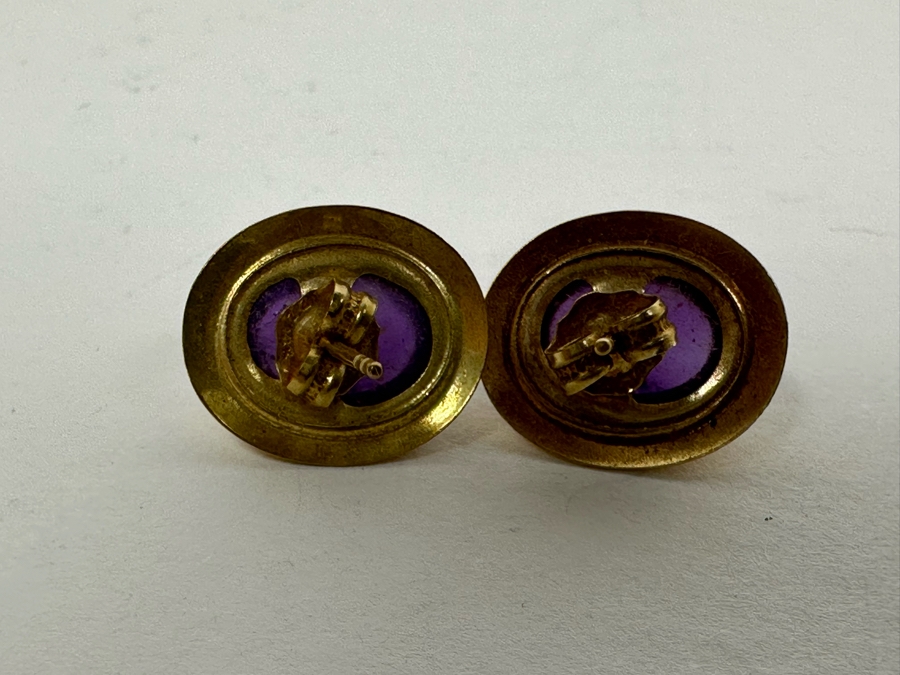 14K Gold Purple Stone Earrings & 14K Gold Small Hoop Earrings 2g [Photo 5]