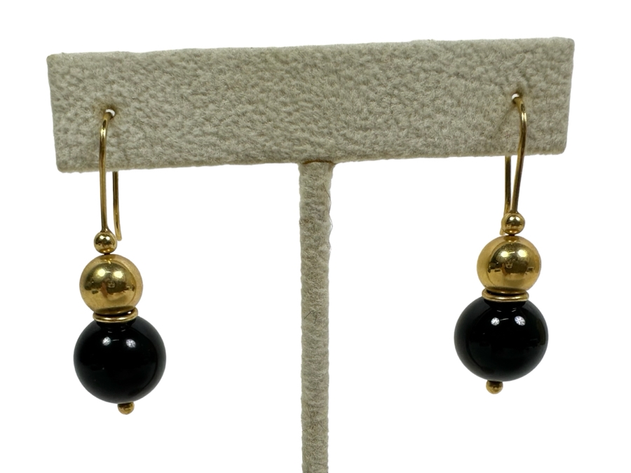 14K Gold Earrings With Black Stones 6.4g