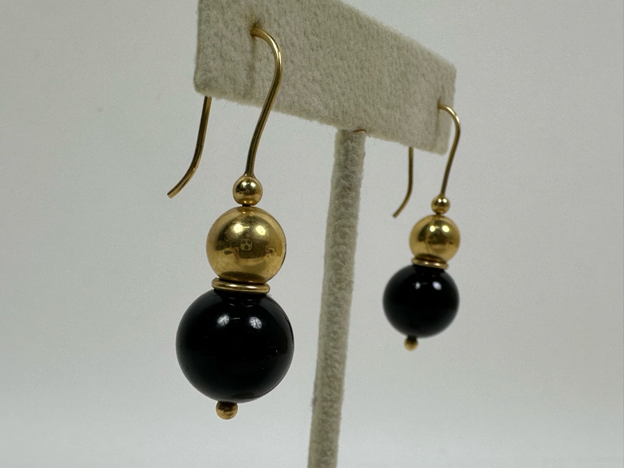 14K Gold Earrings With Black Stones 6.4g [Photo 5]