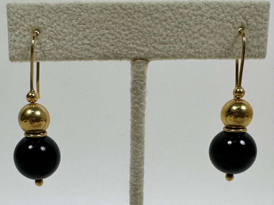 14K Gold Earrings With Black Stones 6.4g [Photo 3]
