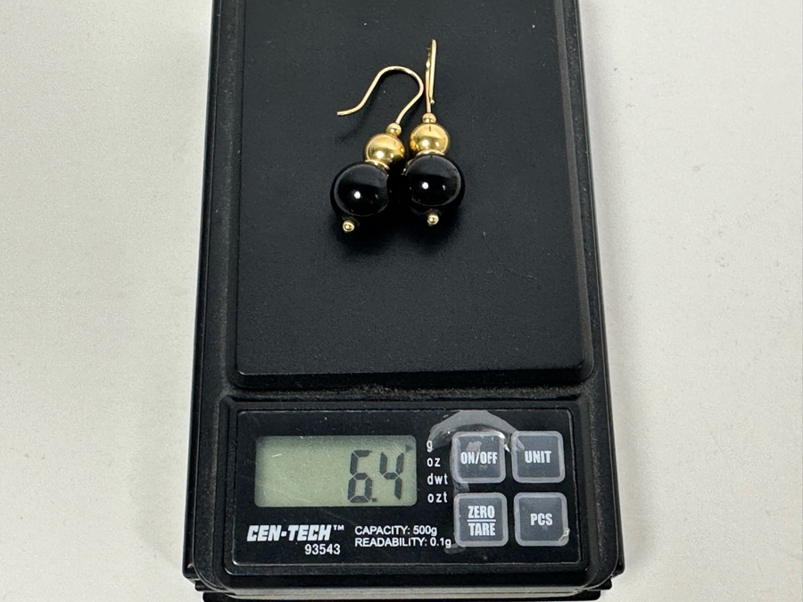 14K Gold Earrings With Black Stones 6.4g [Photo 8]