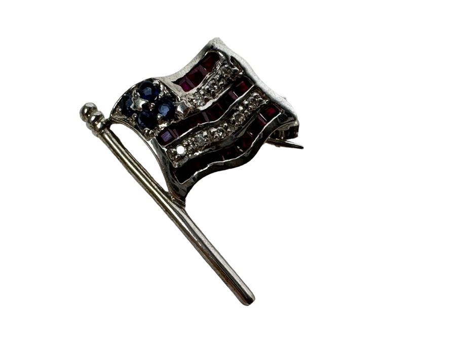 Sterling Silver U.S. Flag Brooch Pin 2.1g