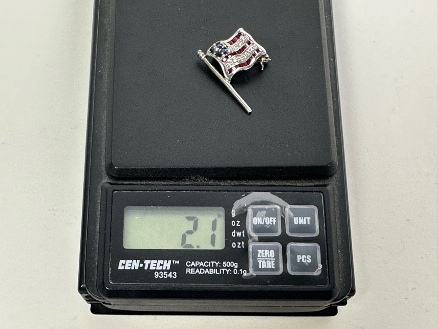 Sterling Silver U.S. Flag Brooch Pin 2.1g [Photo 8]