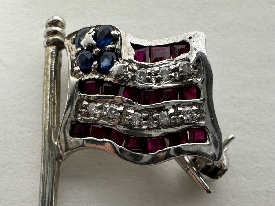 Sterling Silver U.S. Flag Brooch Pin 2.1g [Photo 4]