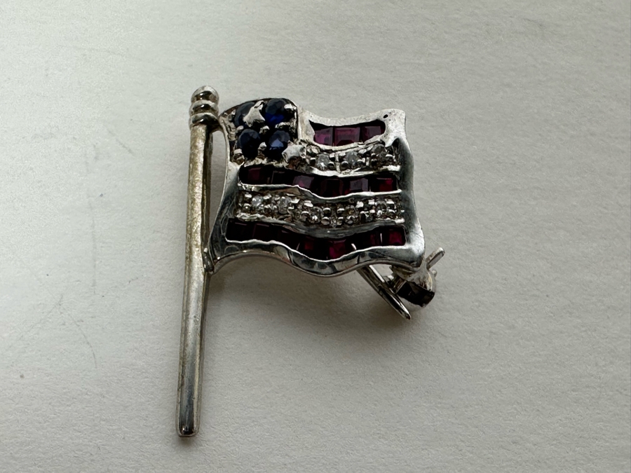 Sterling Silver U.S. Flag Brooch Pin 2.1g [Photo 3]