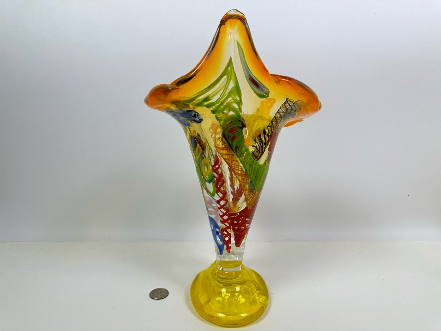 Impressive Art Glass Vase 13H [Photo 18]