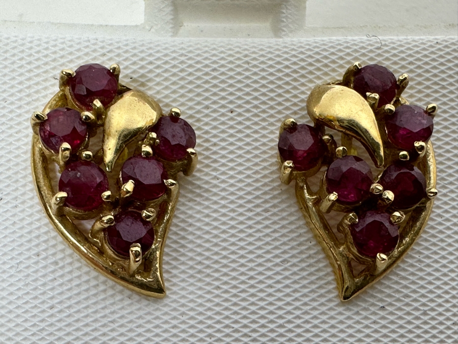 14K Gold Ruby Earrings 2.9g [Photo 2]