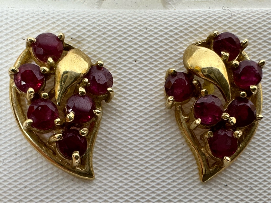 14K Gold Ruby Earrings 2.9g [Photo 6]